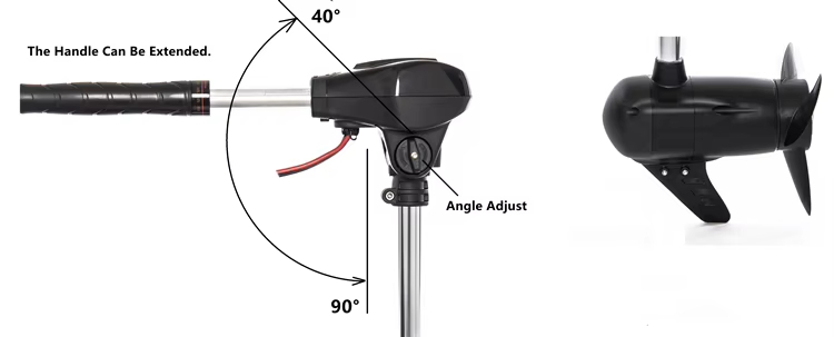 Wattkeel P250 telescopic tiller handle and 40 to 90 degree steering angle adjustment