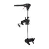 Wattkeel P150 electric outboard motor, side view Wattkeel P150 electric outboard motor seen from the side, with transom bracket and battery cable