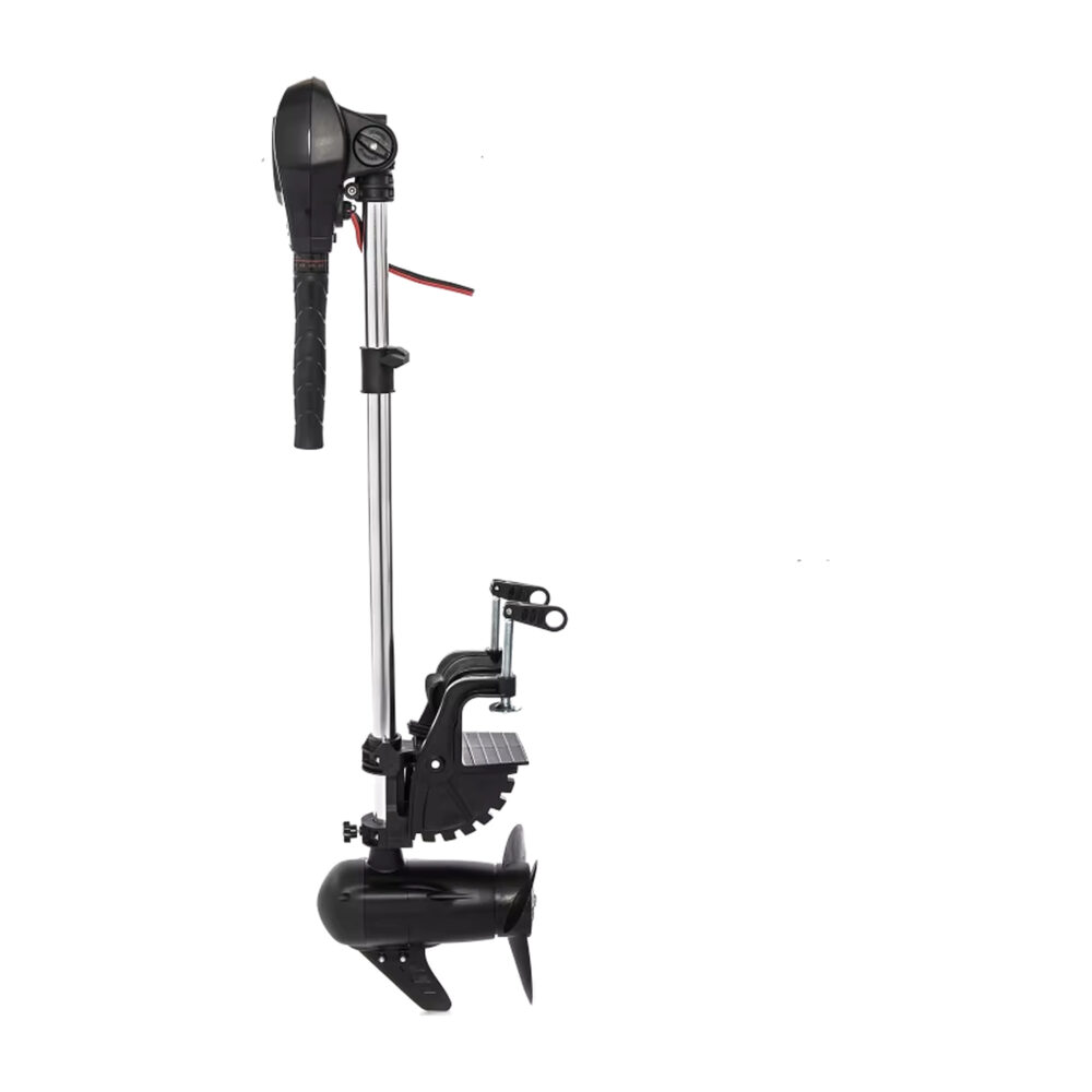 Wattkeel P150 electric outboard motor, opposite side Wattkeel P150 electric outboard motor from the opposite side, showing the tiller handle and depth collar