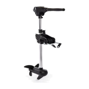 Wattkeel P150 electric outboard motor, three-quarter view Wattkeel P150 850 W brushless electric outboard motor in three-quarter view, with tiller handle and propeller