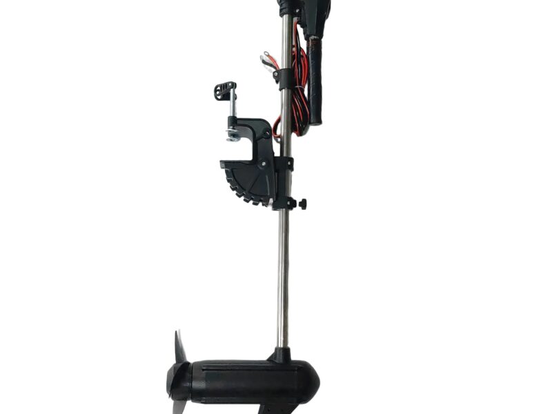 Wattkeel P400 48V brushless electric outboard motor, side view on a transom mount